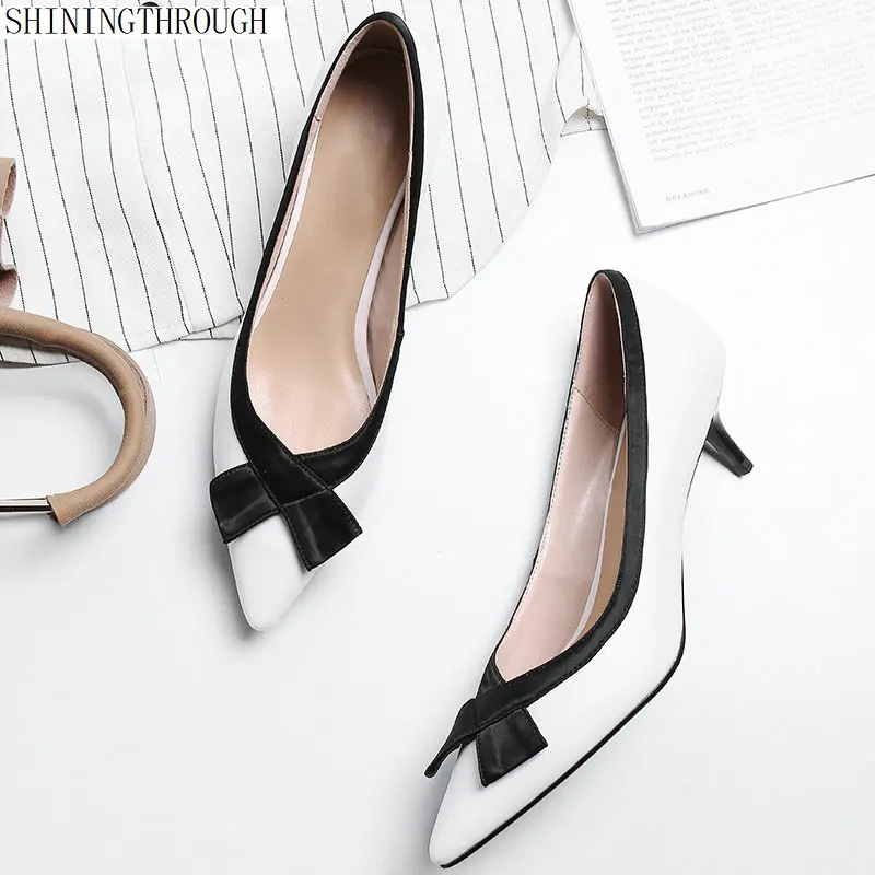 Mit weiß Hochzeit Party Grund Frauen Frau Schuhe Pumpen Apricot Leder Weiche Absätzen Echtes Hohen schwarzes Bowties wxUCq8ZU