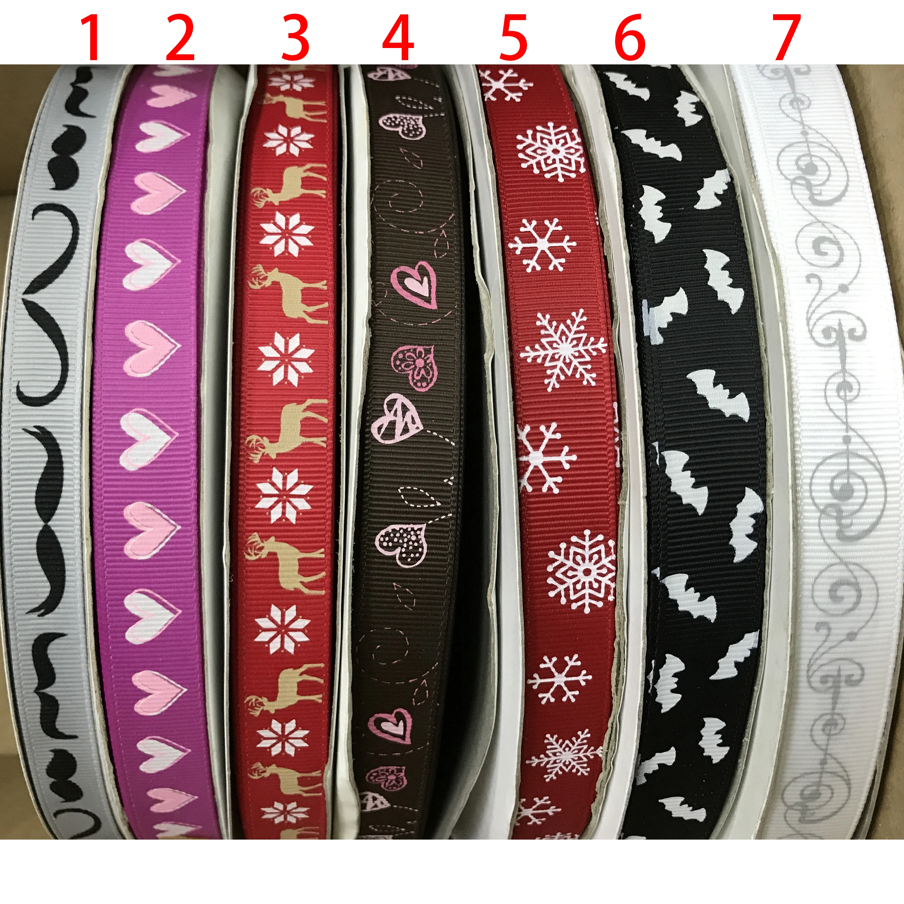 Crazy Discount 5/8" 16mm Christmas Heart Mustache Printed Grosgrain