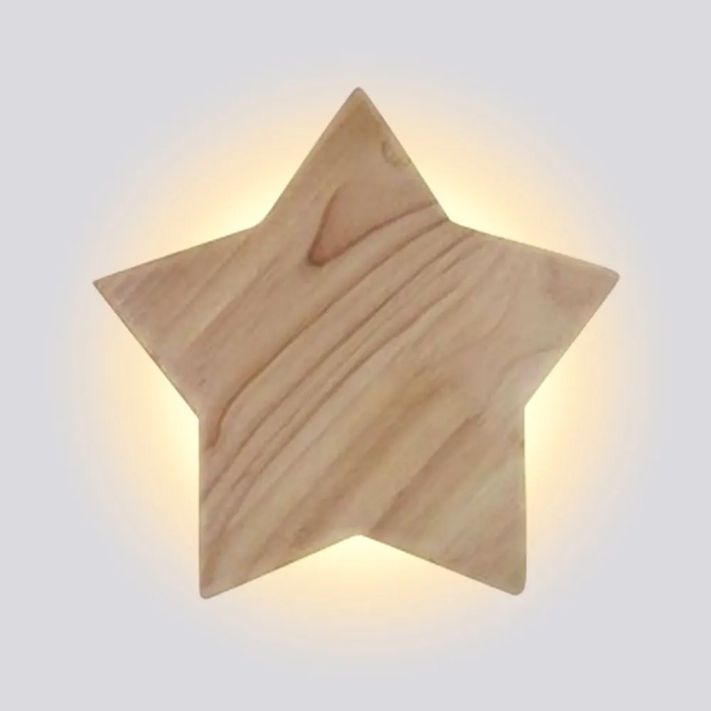 

Solid Wood LED Wall Lamp Creative Wooden Study Room Lamp Day Korean Modern Led Star Child Wall Lamp Living Room Bedroom Decor