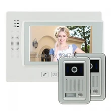 7 pulgadas de seguridad de vídeo por cable portero automático sistema de teléfono timbre del IR de la cámara del Monitor 2V1