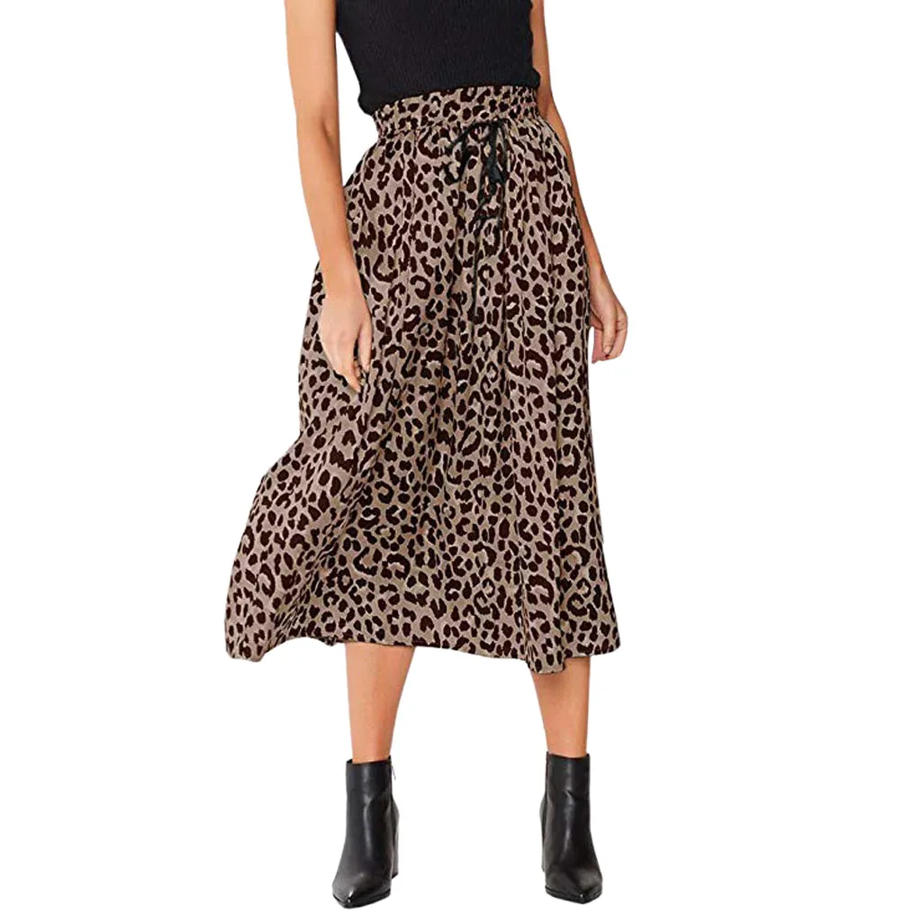 Длинная леопардовая юбка, женские шифоновые юбки размера плюс, леопардовая расцветка, на завязках, плиссированная эластичная юбка с высокой талией, богемная Макси-юбка Z4 - Цвет: C