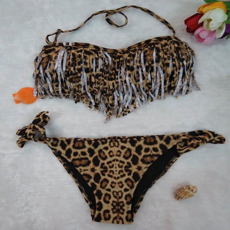 Sexy Bikini 2018 franja Leopard Print Bikini para las mujeres flor baño adolescentes borla playa traje de baño femenino|set for girls|set childrenset for kids -