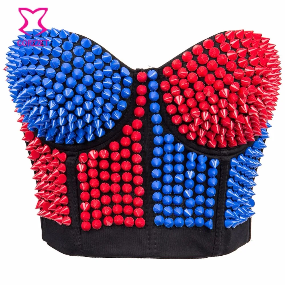 

Blue/Red Resin Rivet Studded Sexy Bras Underwear Women Strapless Bra Bralette Soutien Gorge Push Up Bra Bustier Rock Clubwear
