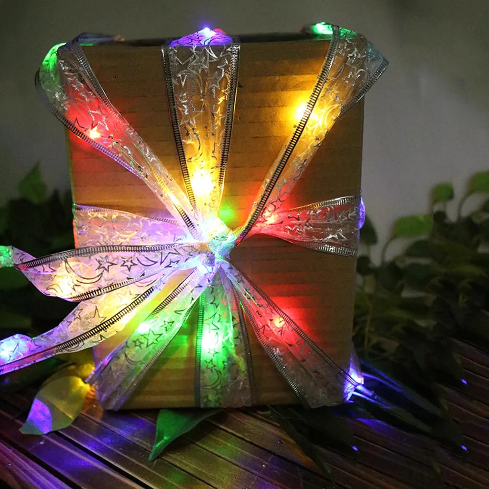 DIY Bow knot Lace Led String Ribbon for Christmas tree Patry Cloth Decor 40leds for Party Gift Box Fairy night lights IQ in LED String from Lights