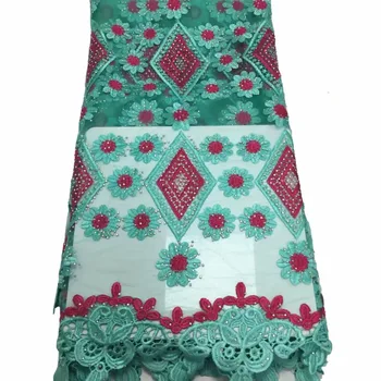 

2019 African French Net Lace Latest African Laces Fabric Embroidered African tulle French Fabric With 3 d flowers White Wedding