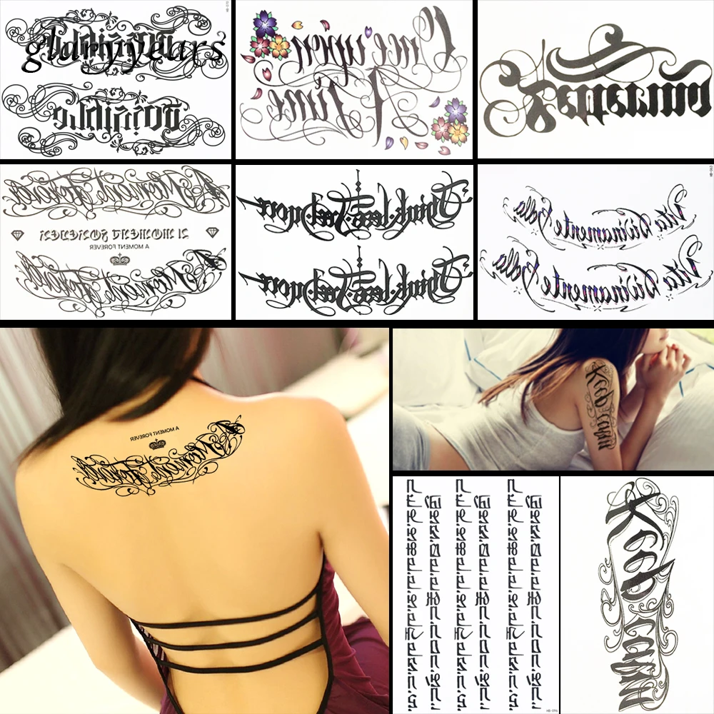 403 8 Pièces Mot Motif Design Tatouage Autocollant Temporaire Transfert Deau Diamant Fleur Décalque épaule Corps Art Tatouage Autocollant Hb
