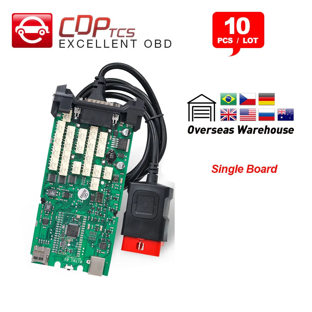 

10pcs CDP TCS cdp pro plus A+ Quality single green board bluetooth 2015.R3 keygen auto scanner cars trucks OBD2 diagnostic tool