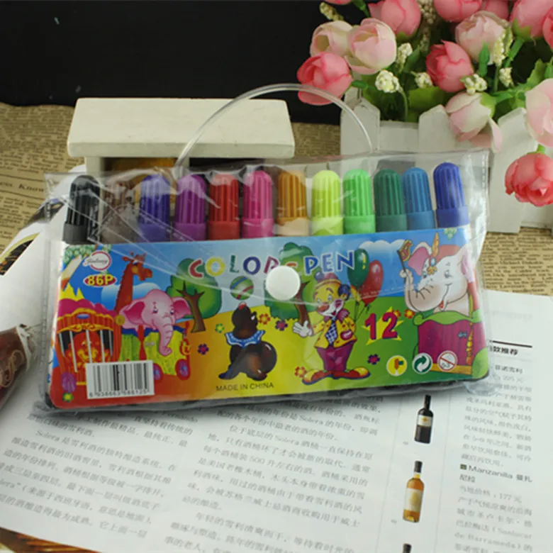 

Cheap 12pcs Kindergarten children painting watercolor pen pocket simple color pencil student stationery
