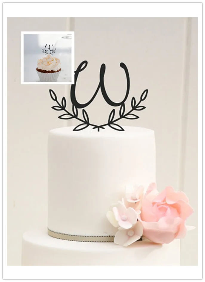 

Mixed style 1 pcs black Acrylic letter 'W' Wedding Cake Topper and 24pcs letter " W ' cupcake topper for wedding free shipping