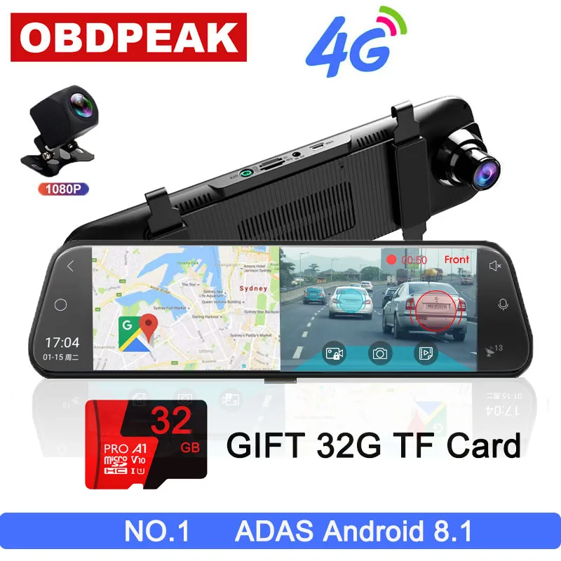 

Car DVR 10" 4G Android 8.1 Stream RearView Mirror FHD 1080P ADAS Dash Cam Camera Video Recorder Auto Registrar Dashcam GPS
