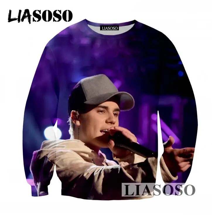 LIASOSO Fashion New Design Sweatshirt 3D Print Singer Justin Bieber Men Women Tracksuits Casual Long Sleeves Pullovers Tops T744