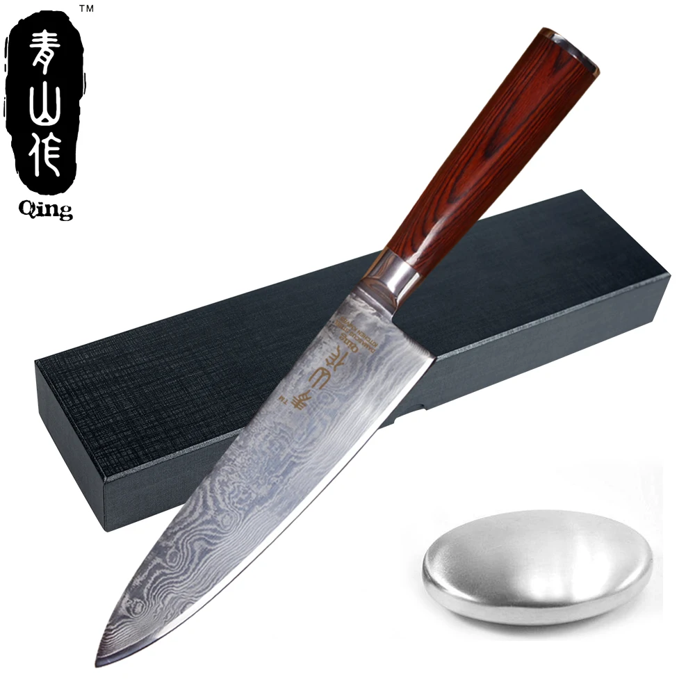 Qing VG10 Damascus Steel Kitchen Knives Damascus Pattern Blade 8" Chef