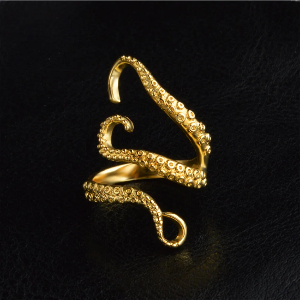 

ECODAY Vintage Stainless Steel Ring Men Gold Color Rings Octopus Claw Men Ring Bague Homme Anillos Resizable