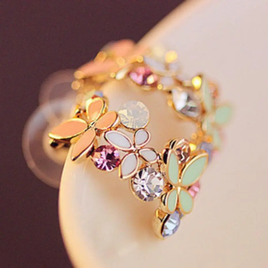 2017-New-Hot-Fashion-Fine-Jewelry-Gold-Rhinestone-Colorful-Flowers-Dazzling-C-type-Butterfly-Stud