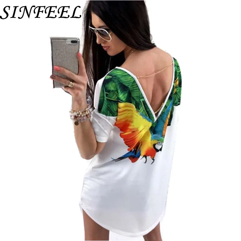 

S-5XL Women Summer T-Shirt 2018 Casual Loose TShirts Sexy Backless Cat Print Funny Tee Shirt Femme Ladies Long Tops Plus Size
