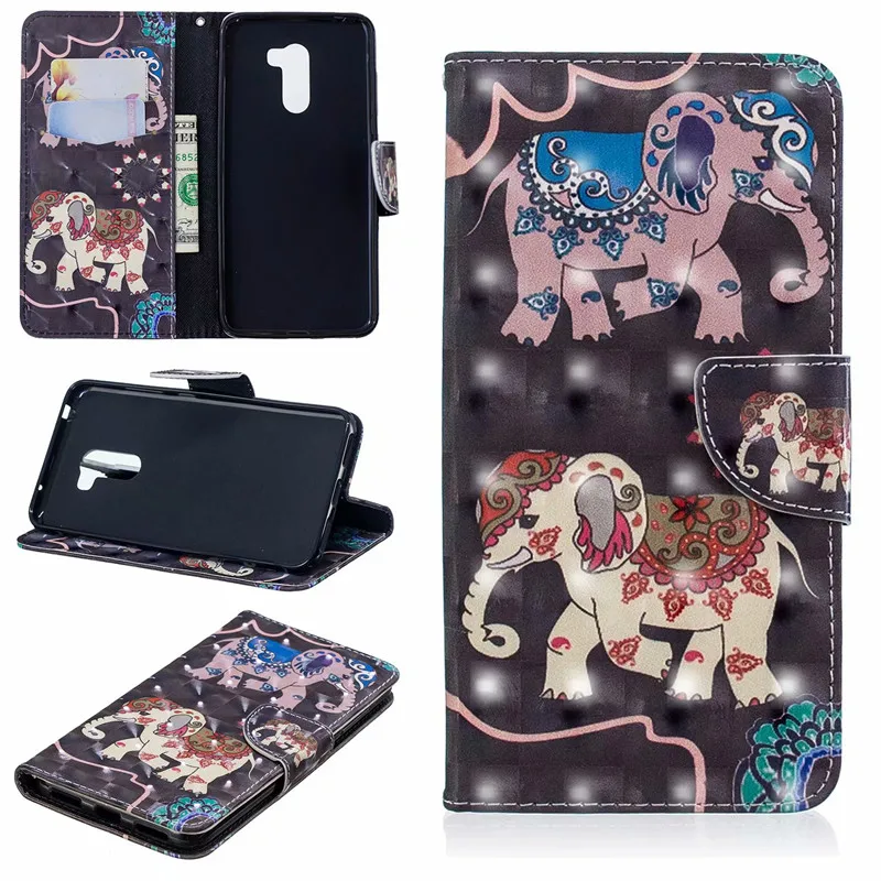 

3D Flamingos PU leather Case for Xiaomi Pocophone F1 Flip Wallet Case Elephant Butterfly Stand Cover for Redmi 6 6pro Note 5 pro