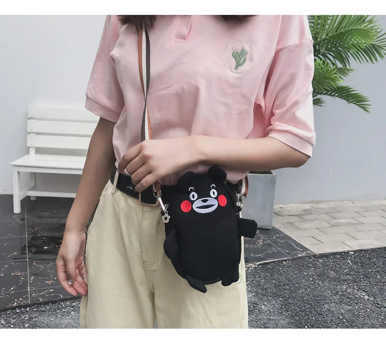Японское аниме; Кумамон, сумка для мобильного телефона, милый медведь, Студенческая девушка, сумки на плечо, холщовая мини-сумка
