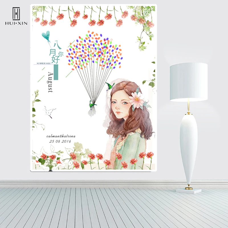 

Romantic Theme DIY Fingerprint Souvenir Guest Book Beautiful Young Woman in Summer Customized Products for Parties Cereomonies