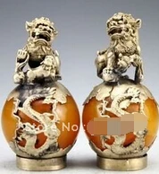 Китайский Старый двойной серебро пчелиный воск Дракон Статуя Kirin | Дом и сад