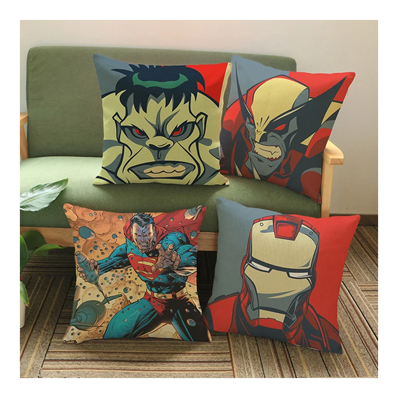 

Super Heroes Cartoon Print Pillow Case For Sofa Seat Hulk Batman Superman Decorative Cushion Cover Home Decor 45x45cm POP Art