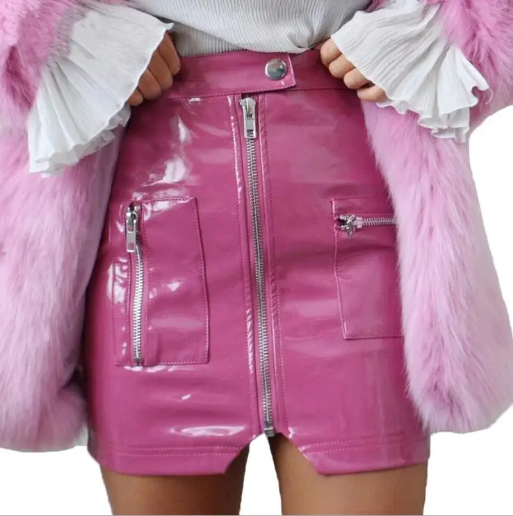 

summer new high waist zipper PU leather skirt