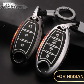 

Zinc Alloy Luminous Leather Remote Car Key Case Cover Fob 3/4 Buttons For Nissan March Micra Qashqai Skyline Juke Alissa X-Trail