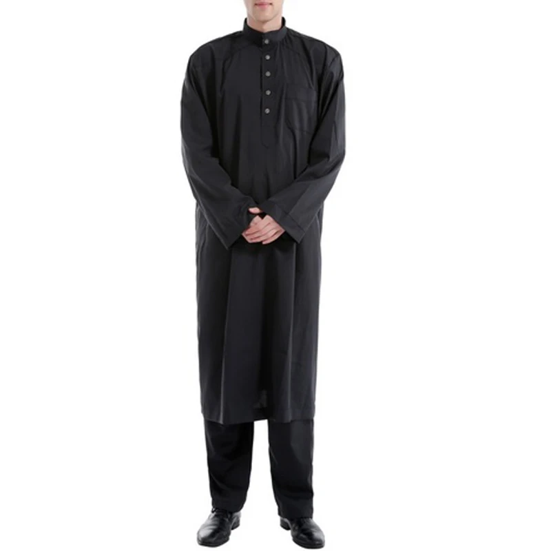 INCERUN, мусульманская одежда, мужской халат, Saudi thebe, халат, кафтан, платье, Camisas Masculina, Саудовская Аравия, полная длина, халат, домашняя одежда - Цвет: Black