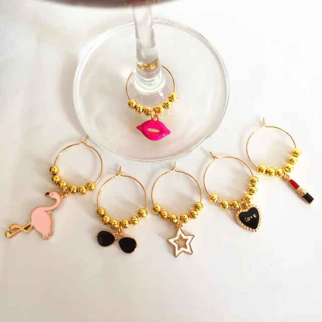 Wine Charms New Fashion Design 6pcs Gl Rings Marker Wine Charms New Fashion Design 6pcs Gl Rings Marker Christmas Party Bar Table Decorations Gift
