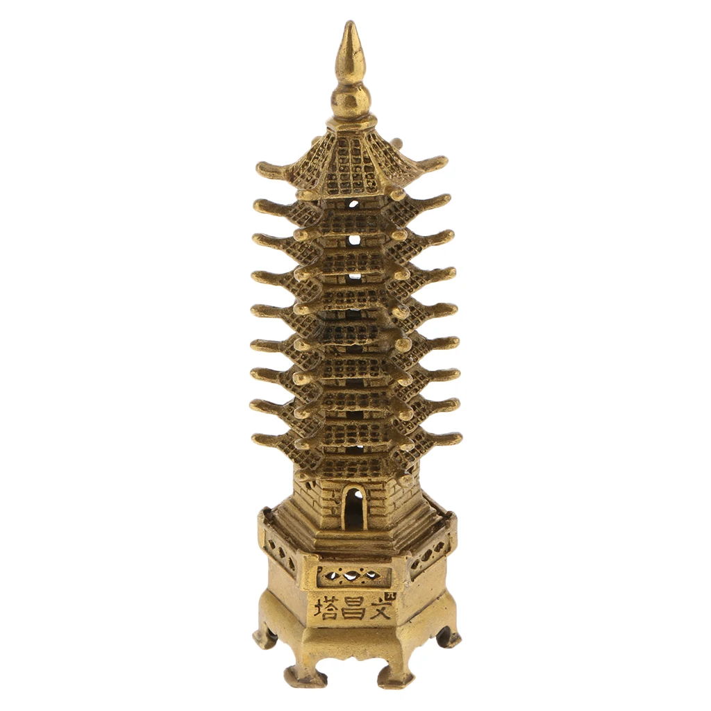 Chinese Antique Buddhism Temple Decoration WenChang Tower Buddha Stupa Pagoda Statue Desktop Ornament