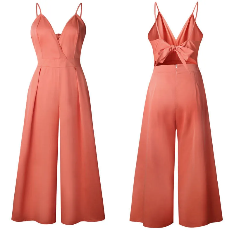 Sexy Backless Women Summer Loose Jumpsuits 2017 New Strap Casual V-neck Jumpsuit Sexy Backless Women Summer Loose Jumpsuits 2017 New Strap Casual V-neck Jumpsuit