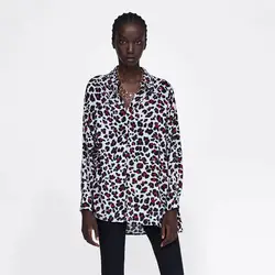 Для женщин популярные новые A0925U6 Новинка осени Европа и США с леопардовая расцветка короткие после длинная рубашка до 8552