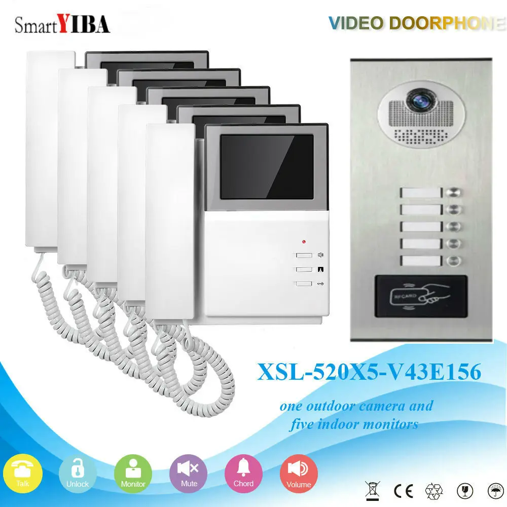 

SmartYIBA RFID Unlock Video Doorbell 4.3" Wired Apartment Video Door Phone Intercom System Video Intercom for Building Apartment