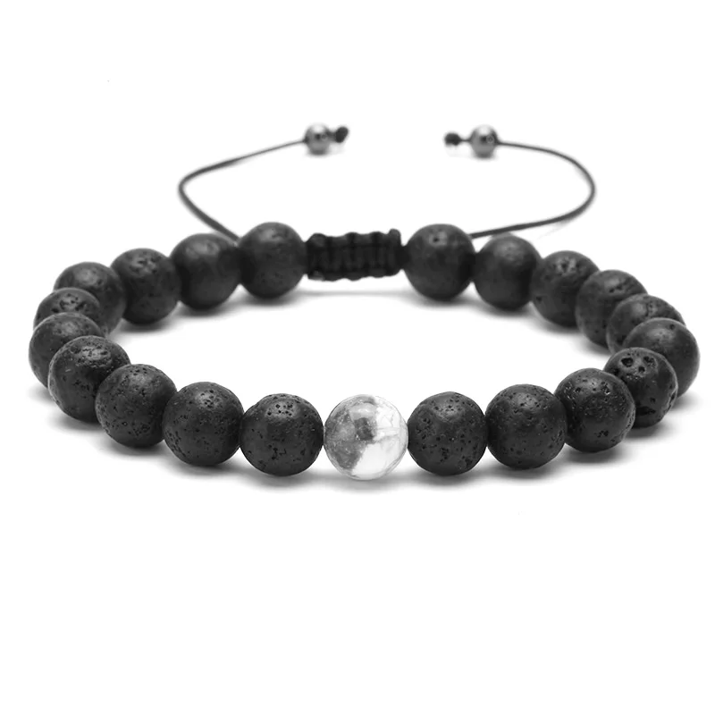 Mcllroy natural stone bracelet 8mm volcanic white pine stone woven adjustable bracelets men women charm bracelet friendship