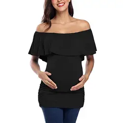 Одежда для беременных женщин для грудного вскармливания, однотонные Топы с коротким рукавом и открытыми плечами, рубашка для беременных