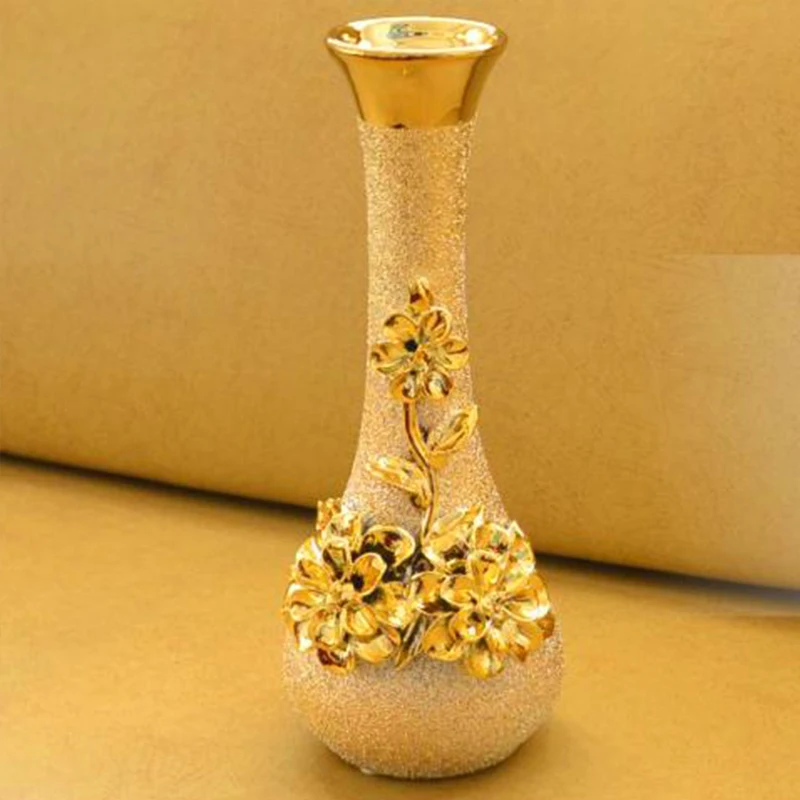 

Ceramic Gold Vase Shrine Flower Jar Bottle Home Living Room Decoration Accessories Luxury Small Decoration Wedding Gifts