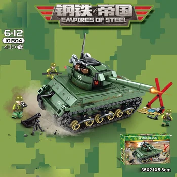 

Hot Steel Empires building block United States army M4 Sherman Tank assemble bricks ww2 batisbricks figures bricks toys for boys