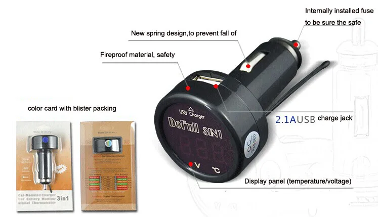 Автомобильный прикуриватель монитор напряжения батареи Цифровой термометр USB Автомобильное зарядное устройство 3в1 Для мобильного телефона, мобильных телефонов Apple