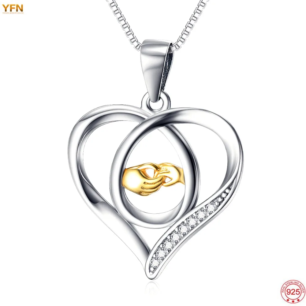 YAFEINI 2016 New Fashion 925 Sterling Silver Mother Daughter Jewelry Gifts CZ Crystal Love Heart Hand