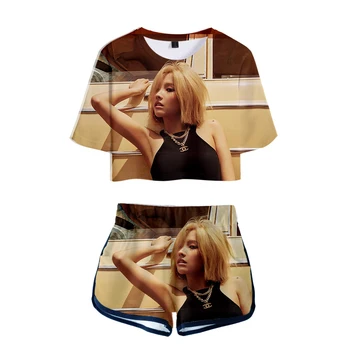

(G)I-DLE Girl's Team Kpop Cool Harajuku Fashion New 3D Streetwear Two Pieces sets Sexy Navel Women Fashion T-shirts+shorts