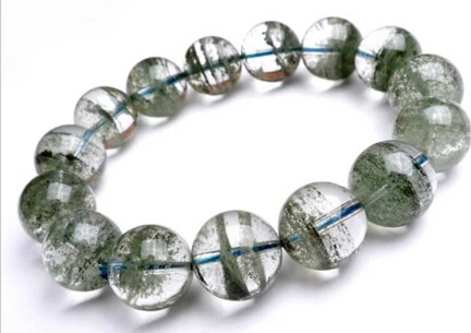 

001062 14 mm Natural Green Phantom Crystal Volcanic Ash Beads Bracelet