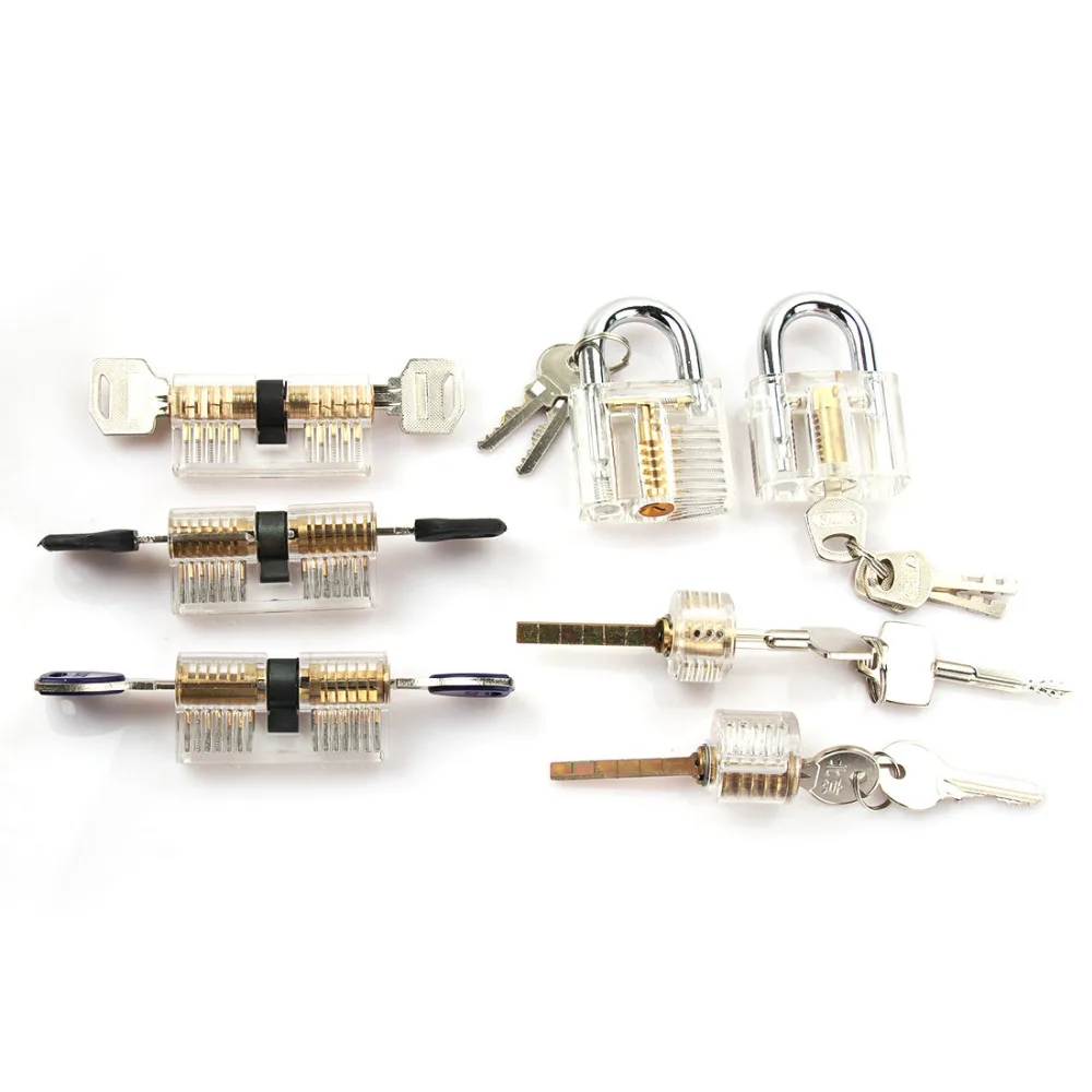 

Hot Sale 7pcs Transparent locks Combination Practice Locksmith Training Tools Visible Lock Pick Sets