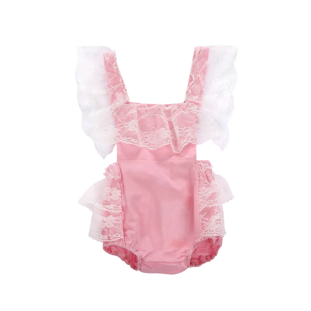 Pudcoco Infant Baby Girl Clothes Lace Fly Sleeve Pink Romper Kids