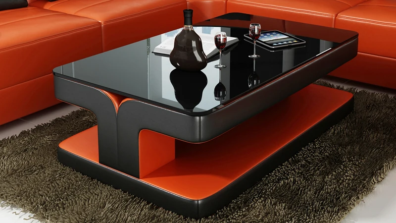 Оранжевый и черный цвет кожаный диван 0413-F3002