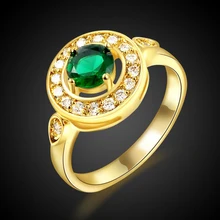 ROXI Ladies Luxury Fashion Women Jewelry New Charming Racket Shaped Gold Color Green Stone Filled Wedding Engagement Ring