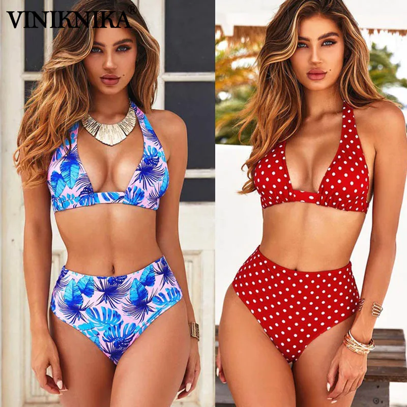 

2019 Sexy High Waist Dot Print Bikini swimwear Women Halter Push Up Bikini set Swimsuit female Biquini Beach Wear Bathing Suit