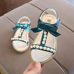 Новые летние детские удобная Пляжная обувь принцессы с жемчугом и бисером сандалии красивая модная обувь для девочек