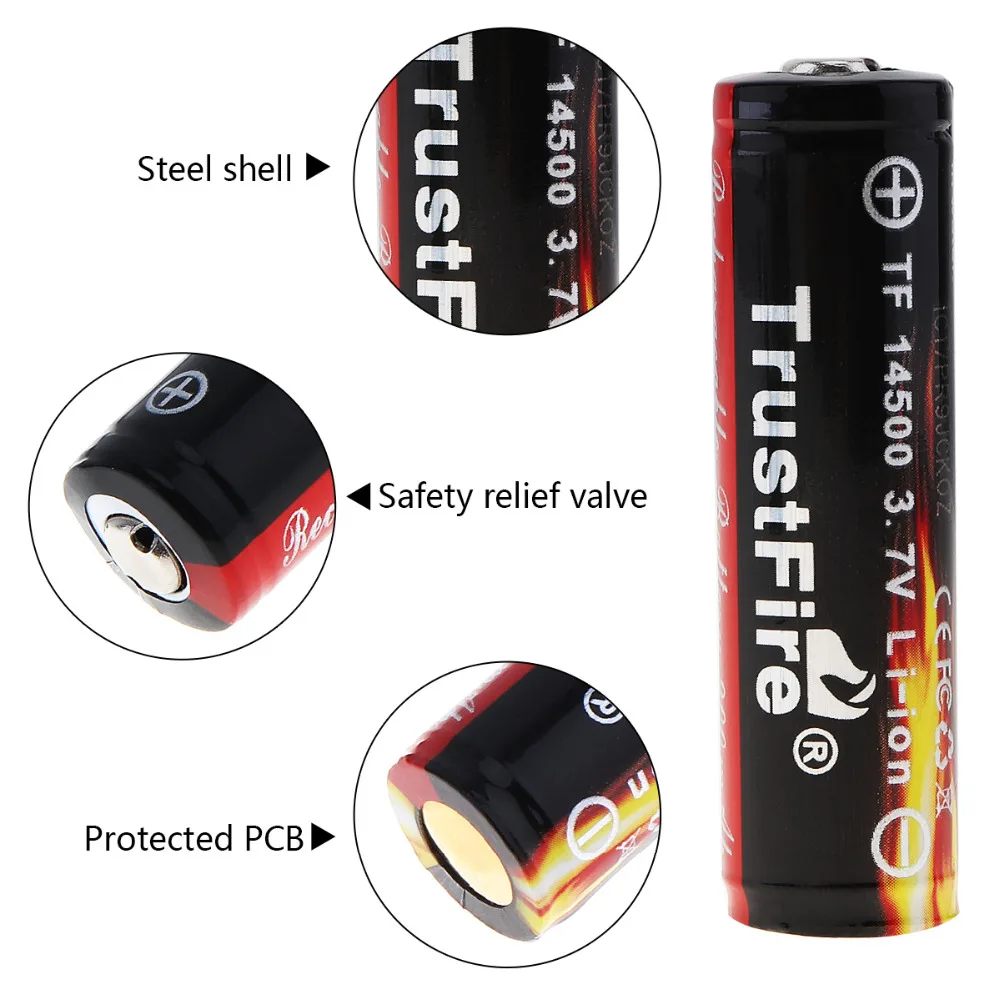 2 шт./лот TrustFire 3,7 V Li-Ion 14500 аккумуляторная батарея 900mAh реальная емкость литиевая батарея для Светодиодный светильник-вспышка для велосипедной фары