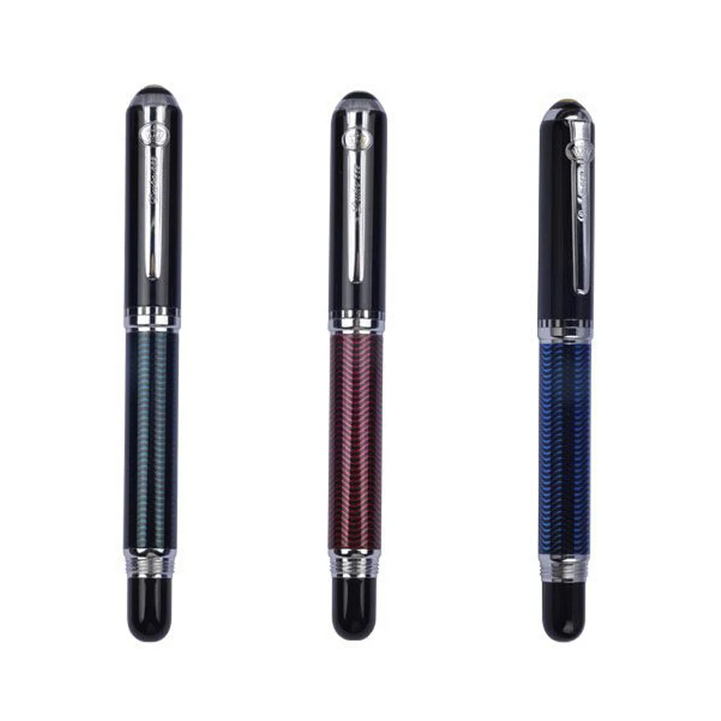 Duke углеродное волокно серии роскошный черный и серебряный зажим авторучка 0,5 мм Металлические чернильные ручки с оригинальным подарочным чехол