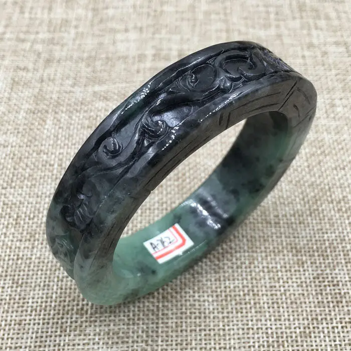 

57mm Vintage Chinese Hand-carved Black Green Jadeite Jade Bracelet Bangle 762 a 5.19