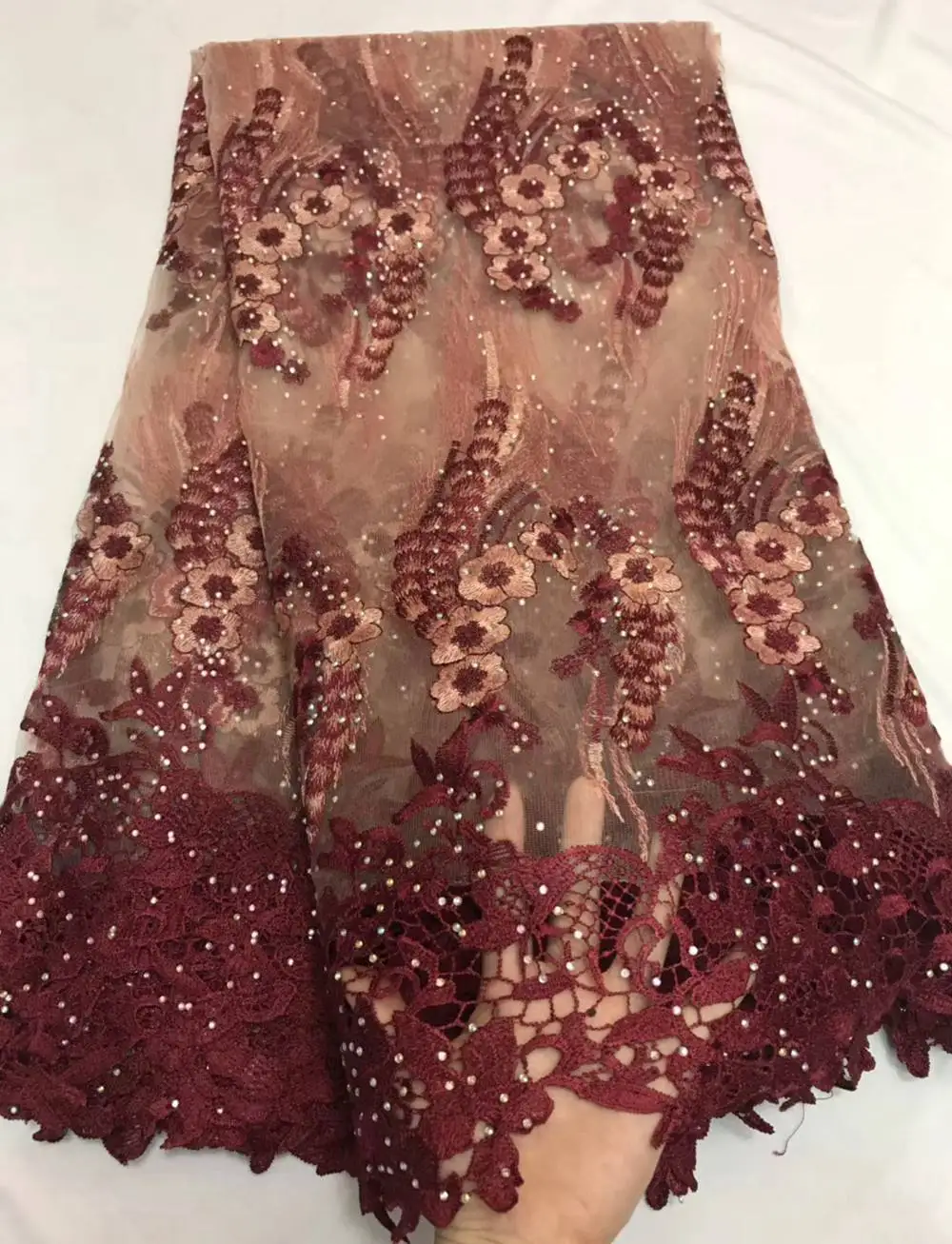 

Latest High Quality Nigerian Lace Fabrics With Stone Guipure Bride African Lace Fabric Mesh French Net Lace Fabric E98041901S